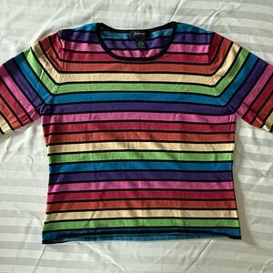 City Silk Colorful Striped Silk Crew Neck Sweater SZ XL